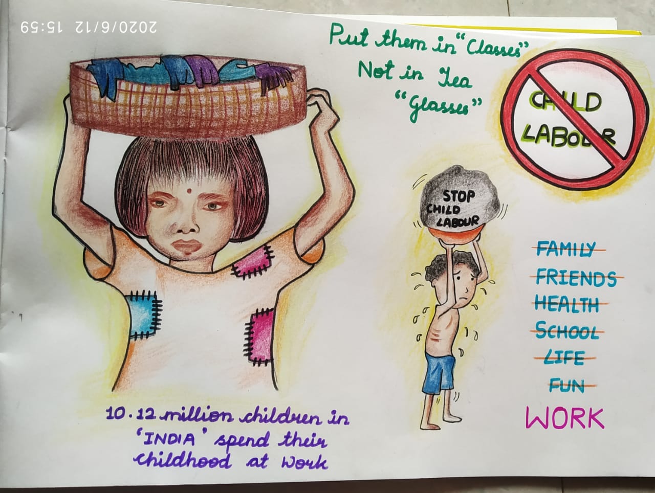 Stop Child Labour Drawing|World Day Against Child Labour Poster Drawing|Easy  Drawing For Kids